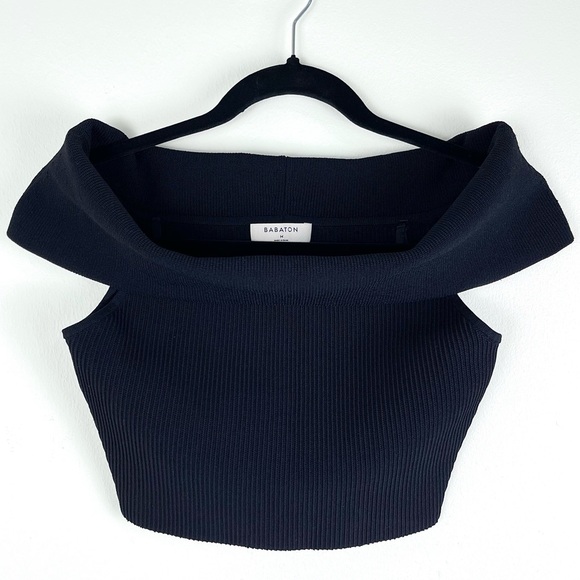 Babaton Sculpt Knit Off the Shoulder Top, Medium, Black Cropped Sweater, Aritzia - Picture 2 of 13